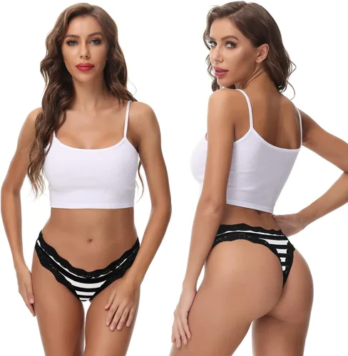 Vista 3 de LYYTHAVON 5 Pack Cotton Thongs for Women, T-Back Thongs G-String Panties