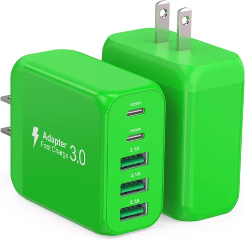 Vista 14 de Paquete de 2 Bloques Cargadores de Pared USB C, 60W Bloque de Carga Rápida C de 5 Puertos Adaptador de Corriente PD + QC 3.0 Cargador Cubo