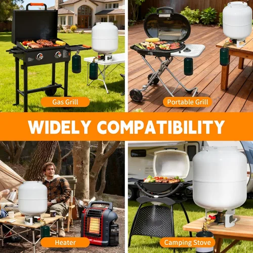 Vista 6 de Adaptador de recarga de propano GasSaf convertidor de 20 libras a 1 lb con válvula de calibre Adaptador de propano adecuado para parrillas Weber Q