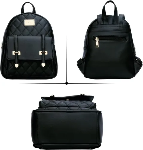 Vista 2 de KKXIU Mochila pequeña para mujer, de piel sintética, acolchada, mini mochila de moda para niñas, Negro -, Mochilas Daypack