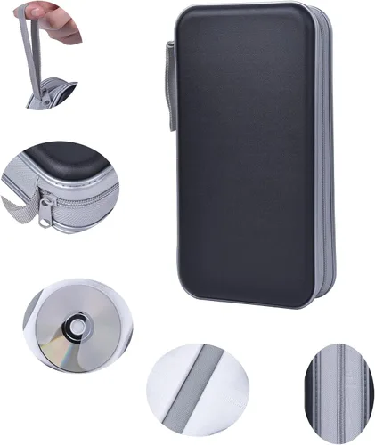 Vista 3 de UENTIP Funda para CD, capacidad para 96 CD, de plástico duro, cartera protectora para CD/DVD, para coche, hogar, viajes (96, negro) CD DVD