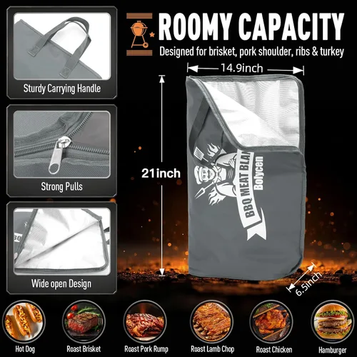 Vista 2 de Manta de barbacoa mejorada para descansar carne, accesorios para ahumar, bolsa de descanso de carne aislada con boca ancha