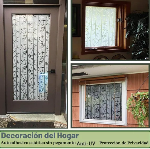 Vista 2 de Finnez Película de privacidad de bambú para ventana, cubierta esmerilada de adherencia estática, sin pegamento, película decorativa extraíble