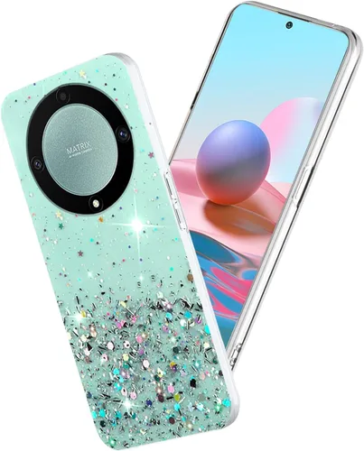 Vista 8 de Funda para teléfono Honor Magic 5 Lite, diseño brillante con purpurina para Honor Magic 5 Lite, funda transparente de silicona suave, estética Negro