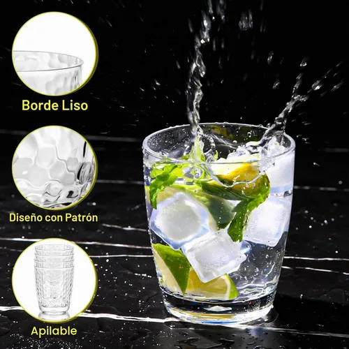 Vista 4 de 6 vasos de plástico para beber de 14 onzas, vasos acrílicos con popote y cepillo de polipropileno, sin BPA, vasos de agua apilables, vasos