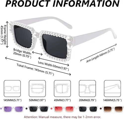 Vista 6 de FEISEDY Gafas de sol de perlas de moda para mujer lindas gafas de sol cuadradas de colores caramelo gafas de sol para fiesta B2327