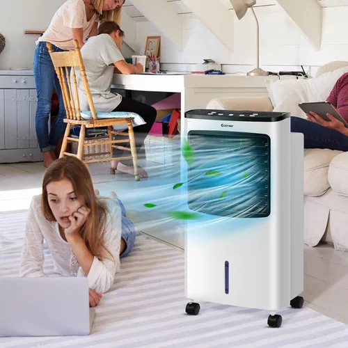 Vista 8 de COSTWAY Enfriador de aire evaporativo portátil para habitación, enfriador de aire para refrigeración y sueño con control remoto, temporizador de 7.5