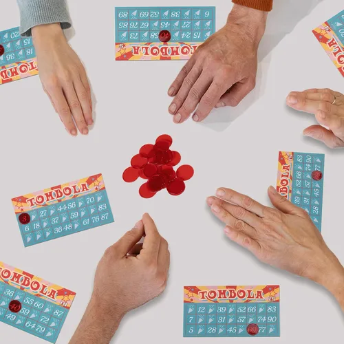 Vista 6 de Extguds Juego de bingo Tombola, Vintage Tombola italiano, lotería rusa con número 1-90 para lotería, para hasta 24 jugadores (azul)