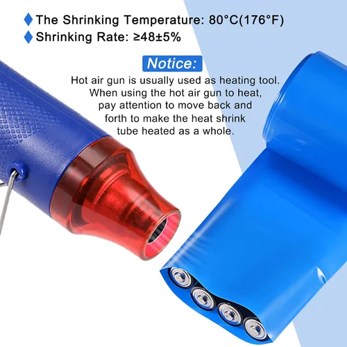 Vista 5 de MECCANIXITY Tubo Termorretráctil de PVC para Envolver Baterías 63mm de Diámetro 100mm Plano 1m Azul Buena Aislación para Paquete de Batería