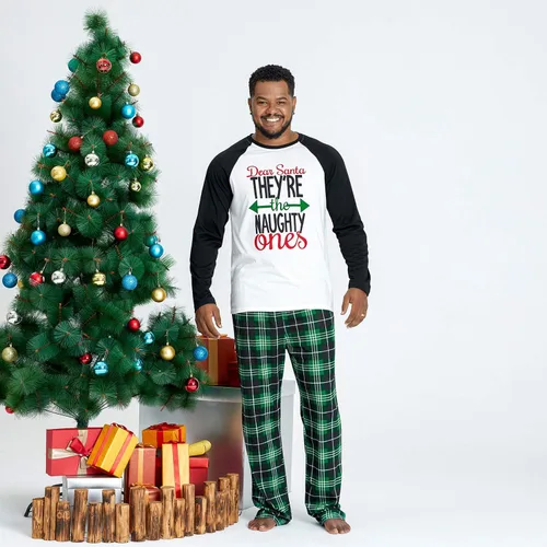 Vista 3 de IFFEI - Conjunto de pijamas familiares de Navidad con estampado de letras ropa de dormir a cuadros
