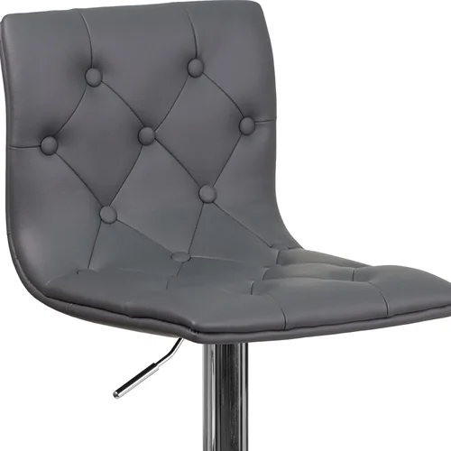 Vista 7 de Flash Furniture Taburete de bar contemporáneo de vinilo gris capitoné con botones y altura ajustable con base cromada