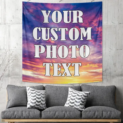 Vista 16 de Tapiz personalizado para cargar imágenes con fotos y textos, tapiz personalizado para colgar en la pared, manta de telón de fondo para decoración