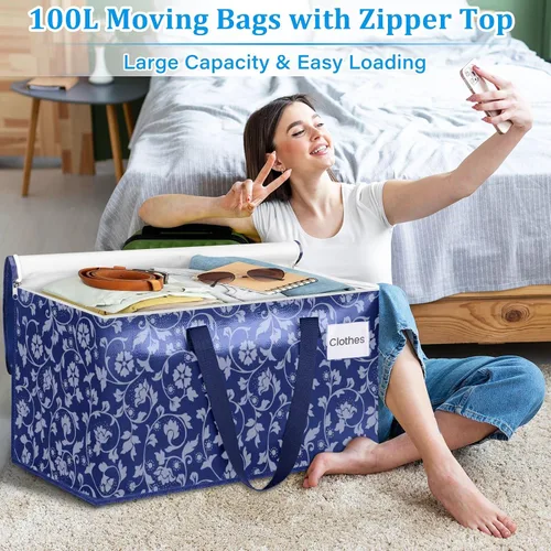Vista 5 de HomeHacks Bolsas de mudanza, cajas de mudanza de tamaño extragrande, bolsas de equipaje resistentes con cremallera suave y asas resistentes, gran