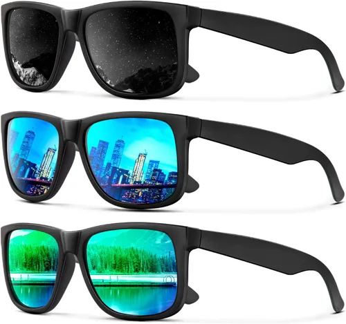 Vista 34 de KALIYADI Sunglasses Men Polarized Sun glasses for Mens Womens Classic Matte Black Frame UV Protection 3pack negro + negro + amarillo + amarillo