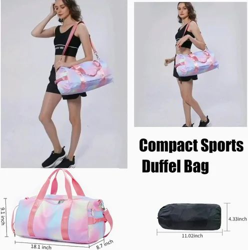 Vista 5 de Mochila deportiva de lona para viaje o gimnasio, para hombre y mujer, con compartimento para zapatos y bolsillo para cosas húmedas