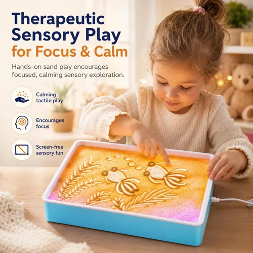 Vista 2 de Caja de luz de pintura de arena de 16 pulgadas, mesa sensorial portátil iluminada para niños y adultos, 3 modos de color y 10 niveles, mesa