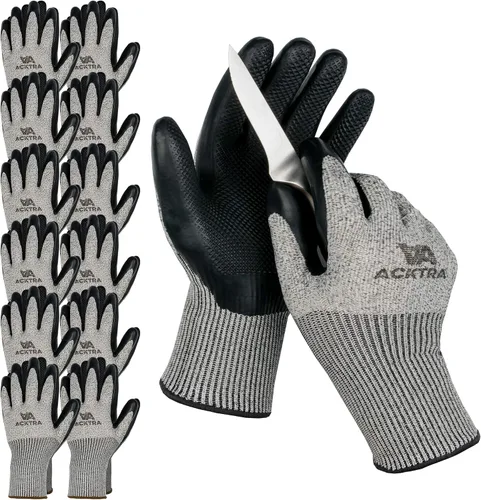 Vista 10 de Guantes de trabajo de seguridad resistentes a cortes de nivel 5 ACKTRA, 12 pares