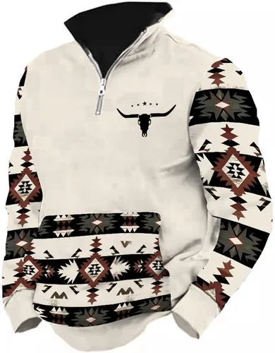 Vista 18 de LOAIHA Native American - Sudadera con capucha para hombre, manga larga, cremallera de 1/4, chaqueta vaquera