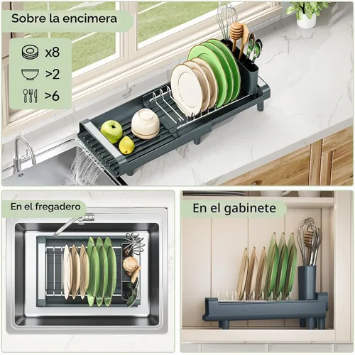 Vista 3 de [Usado] TOOLF Escurridor de platos pequeño, mini escurridor compacto expandible, escurridor de platos delgado y extensible de acero inoxidable