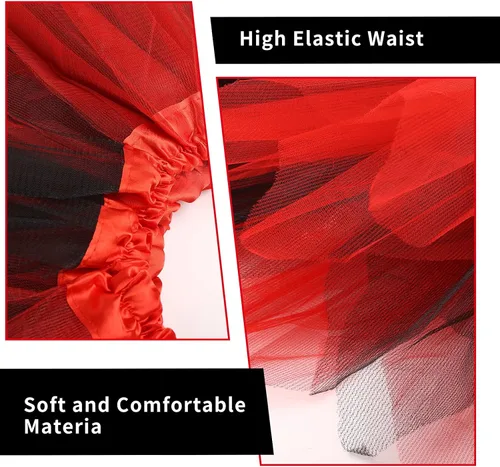 Vista 5 de Lusofie Falda tutú para mujeres adultas, clásica, elástica, de 3 capas, tutú de tul, faldas de ballet, faldas de baile de princesa (rojo y negro)
