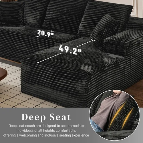 Vista 4 de Sofás deshuesados de 108 pulgadas para sala de estar, en forma de L, cómodo sofá modular de espuma viscoelástica seccional sin hueso, no requiere