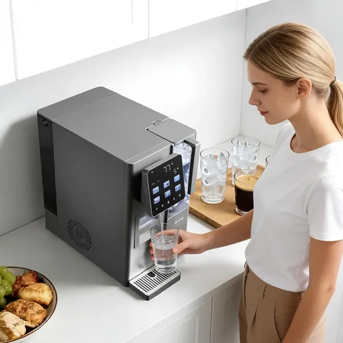 Vista 8 de VEVOR Dispensador de filtro de agua para máquina de hielo, máquina de hacer hielo de encimera 4 en 1 con temperatura ambiente, agua fría y caliente