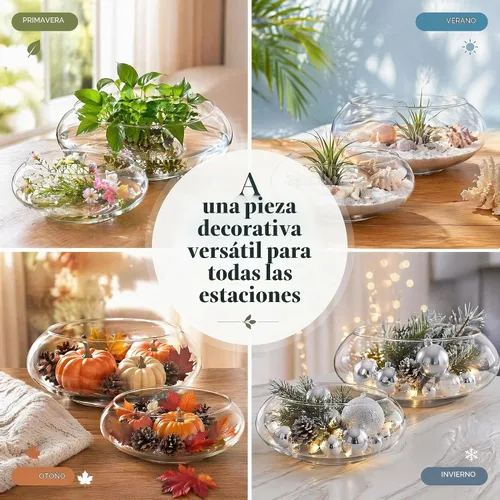 Vista 5 de ZENFUN Paquete de 2 jarrones de vidrio, jarrón de flores de boca ancha de 6 y 8 pulgadas, terrario redondo, maceta hidropónica de vidrio, recipiente