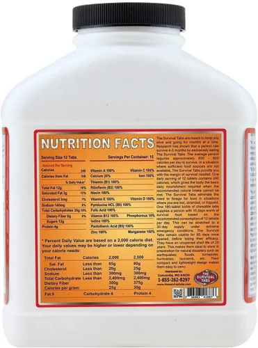 Vista 6 de Survival Tabs – Emergency Food Supply – 33-Bottl Orange Ration Kit, Non-GMO