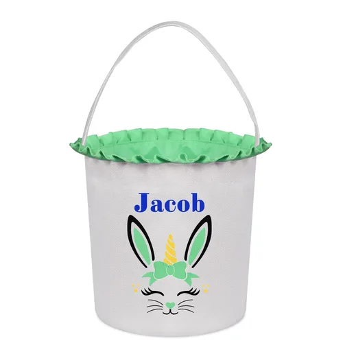 Vista 18 de Cestas de Pascua personalizadas para niños, cesta de caza de huevos de Pascua, bolsas de cesta de Pascua personalizadas, regalos de Pascua para verde