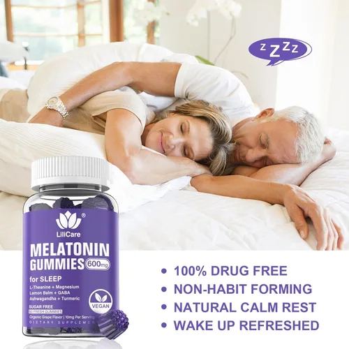Vista 8 de Gomitas de melatonina de 10 mg 20 mg para adultos sin azúcar, extra fuerte con L-teanina, Ashwagandha, magnesio, cúrcuma, GABA, bálsamo de limón