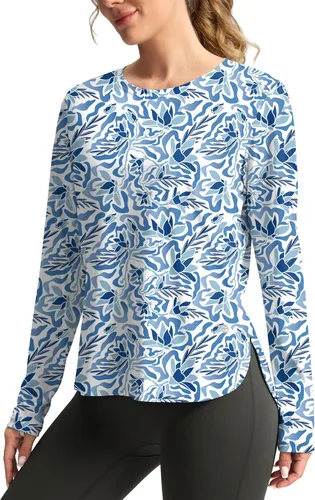 Vista 20 de Camisetas de sol para mujer, con protección ultravioleta FPU 50+, manga larga, ligera, de secado rápido, para entrenamiento, senderismo, para mujer