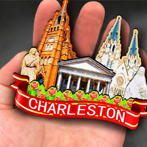 Vista 4 de Imán de madera de Charleston de Estados Unidos 3D para nevera, recuerdos coleccionables, decoraciones artesanales hechas a mano
