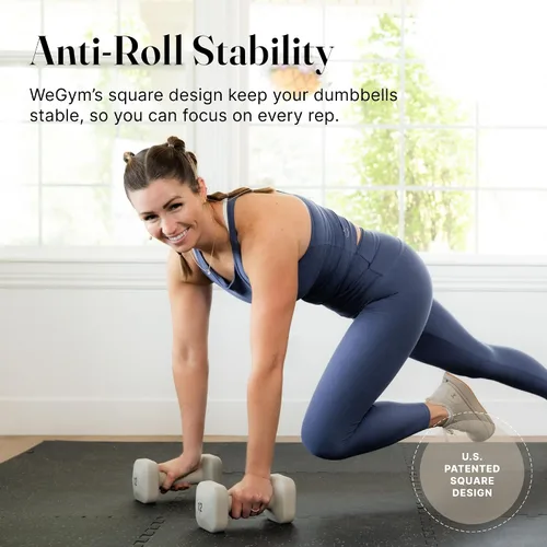 Vista 43 de WeGym SafeGrip - Mancuernas cuadradas con asas antideslizantes, pesas libres estéticas para entrenamientos en casa, diseño estable que evita rodar