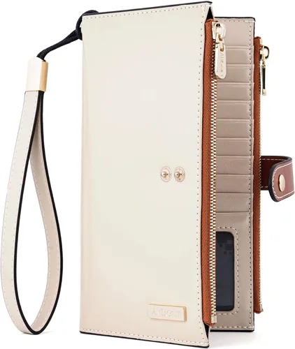 Vista 15 de ANDOILT - Cartera de cuero genuino para mujer con bloqueo RFID para tarjeta de crédito con cremallera