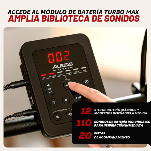Vista 7 de Alesis Turbo Max Set de Batería Eléctrica con Almohadillas de Malla Silenciosas de 8", Lecciones, Bluetooth y Accesorios, Plegable