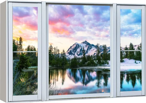 Vista 51 de Cuadro decorativo con diseño de ventana moderna blanca con vista, de la marca Wall26®