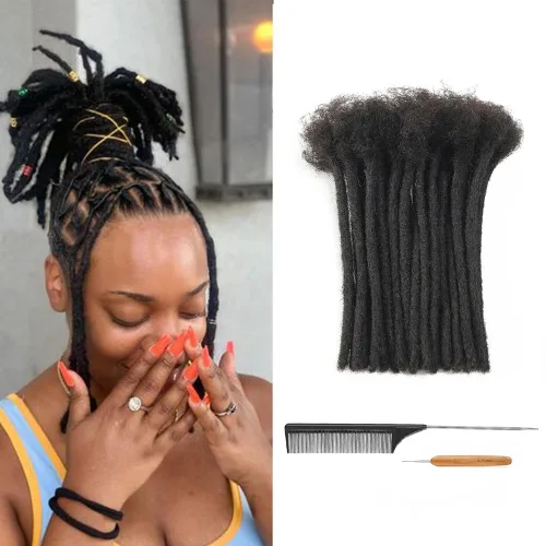 Vista 15 de Extensiones de Rastas de Cabello Humano 0.4cm de Grosor 4 Pulgadas 20 Hebras 100% Cabello Humano Real para Hombres/Mujeres/Niños Completamente