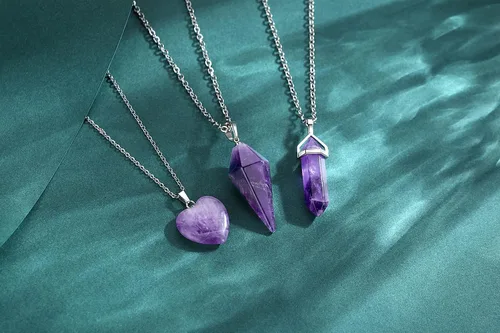 Vista 4 de QINJIEJIE Juego de collares de cristal de amatista curativa para mujer, colgantes de piedra de cuarzo, joyería de cristal púrpura natural, piedras