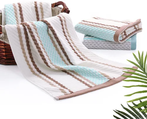 Vista 6 de Pidada Juego de 2 toallas de mano con patrón de rayas, 100% algodón, suave, absorbente, toalla decorativa para baño (marrón)
