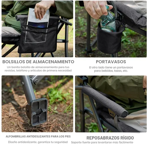 Vista 5 de EVER ADVANCED Silla plegable acolchada de gran tamaño para campamento para adultos, silla de césped resistente con bolsillos laterales, silla