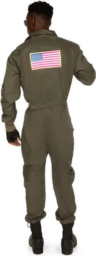 Vista 2 de Disfraz de piloto color verde, ideal para Halloween, para hombre.