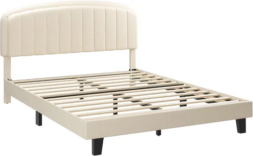 Vista 8 de Base de cama tamaño Queen, moderna cama tapizada de terciopelo, cabecera ajustable, listones de madera fuertes, sin ruido, no necesita somier, fácil