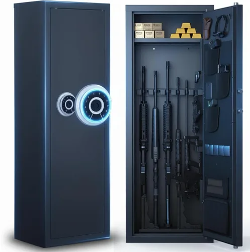 Vista 8 de Caja fuerte para armas 12-15 para rifles y pistolas, gabinete grande para armas con bloqueo de teclado digital, caja fuerte de seguridad de acero