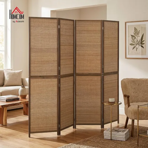 Vista 2 de HOMCOM Room Divider, 6 FT Tall Folding Privacy Screen, 4-Panel Boho Brown