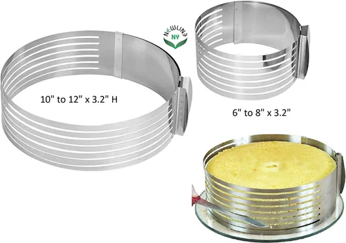 Vista 5 de Anillos de acero inoxidable para tartas, 2 piezas, rebanador de tartas, ajustable, multicapa, moldeo circular, formando anillos redondos