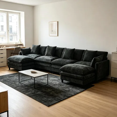 Vista 10 de Sofá modular convertible seccional, sofá de 4 asientos en forma de L con diván reversible, sofá de nube de asiento profundo, sofá cama 3 en 1, tela