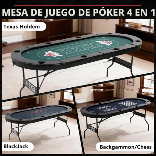 Vista 2 de RAYKEEP Mesa de póquer plegable 4 en 1 de 72 pulgadas con alfombrilla