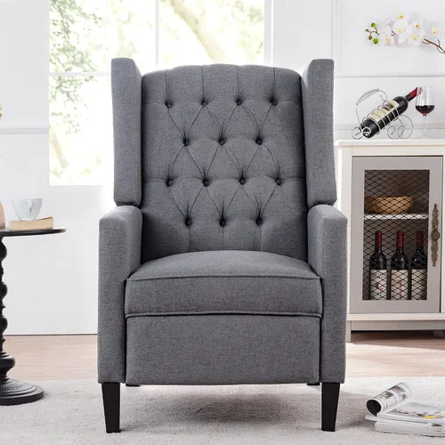 Vista 5 de Silla reclinable con respaldo ajustable, cómoda silla reclinable con respaldo ajustable, sillón de tela copetuda con remaches vintage para sala