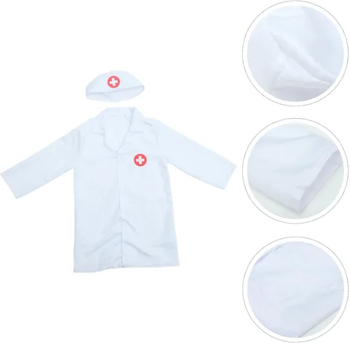 Vista 4 de WRITWAA Disfraz de médico para niños, abrigo de laboratorio blanco, disfraz de médico con sombrero, disfraz de científico para niños, disfraz