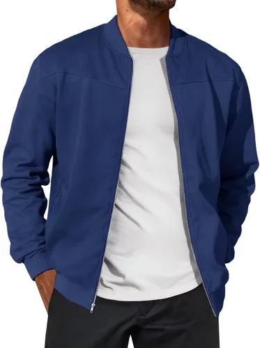 Vista 8 de Runcati Chaqueta bomber de gamuza para hombre, con cremallera completa, casual, softshell, chaqueta universitaria, ligera, vintage, abrigo de otoño